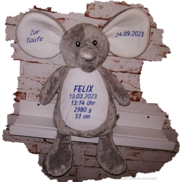 Elefant Stofftier mit Wunschdaten